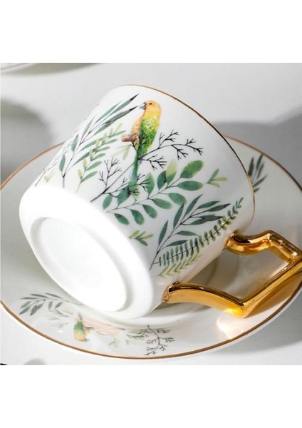 Seramik Kahve Fincanı ve Tabağı Avrupa Çay Seti Muhteşem Altın Rim Öğleden Sonra Çiçek Çay Ev Teaware Porselen | Kahve Kupası ve tabak Setleri (Yurt Dışından)
