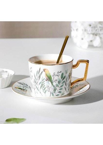 Seramik Kahve Fincanı ve Tabağı Avrupa Çay Seti Muhteşem Altın Rim Öğleden Sonra Çiçek Çay Ev Teaware Porselen | Kahve Kupası ve tabak Setleri (Yurt Dışından)