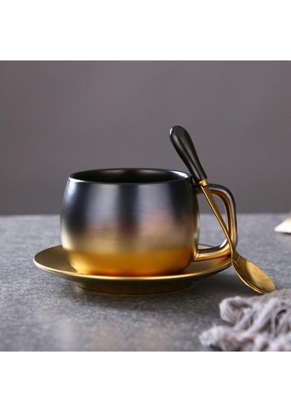 Yaratıcı Degrade Seramik Kahve Fincanı Çizim Altın Kaba Yüzey Bardak Fincan Seti Set Basit Ingilizce Öğleden Sonra Çay Kupası Latte Kahve Kupası | Kahve Kupası ve tabak Setleri (Yurt Dışından)