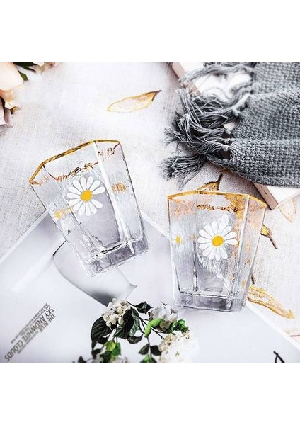 2 Adet 270 ml Japon Retro Cam Kupası Küçük Papatlıklar Kahve Fincanları Bar Kulübü Parti Düğün Şarap Cam Suyu Süt Çay Bardağı Ev Drinkware Hediye | Gravür (Yurt Dışından)