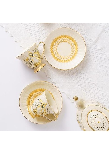 Kahve Fincanı ve Tabağı Fransız Tarzı Altın Retro Mahkemesi Feng Shui Kupası Ev Öğleden Sonra Çay Kupası Pot Yaratıcı Avrupa Seramik Kupası Kupa | Kupalar (Yurt Dışından) fırsatları