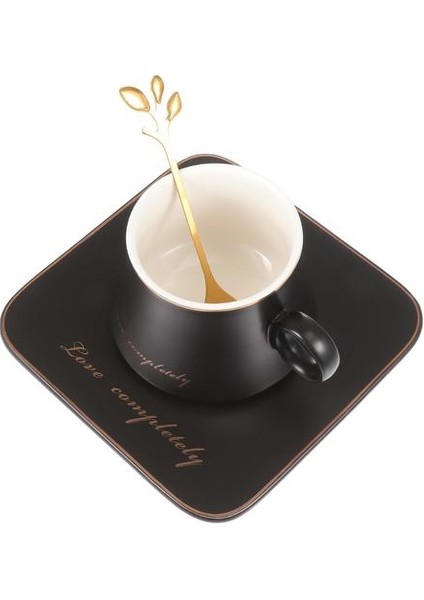 Daire ve Kaşıkla 1 Adet Kahve Fincanı Seramik Çay Bardağı Tabağı ve Kaşık Kiti (Siyah) | Cups tabaklar (Yurt Dışından)