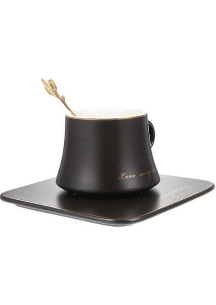 Daire ve Kaşıkla 1 Adet Kahve Fincanı Seramik Çay Bardağı Tabağı ve Kaşık Kiti (Siyah) | Cups tabaklar (Yurt Dışından)