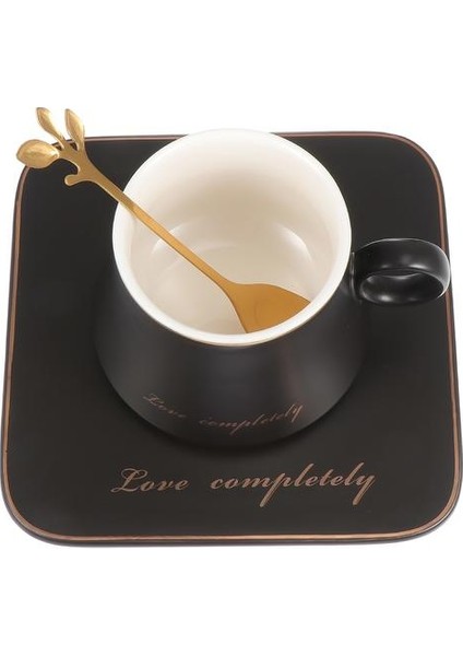 Daire ve Kaşıkla 1 Adet Kahve Fincanı Seramik Çay Bardağı Tabağı ve Kaşık Kiti (Siyah) | Cups tabaklar (Yurt Dışından)