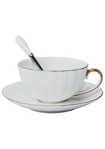 Turuncu Kabak Kupası Kemik Seramik Kahve Fincanı Set Siyah Çay Bardağı Öğleden Sonra Çiçek Çay Bardağı Sunucu Altın (Yurt Dışından)