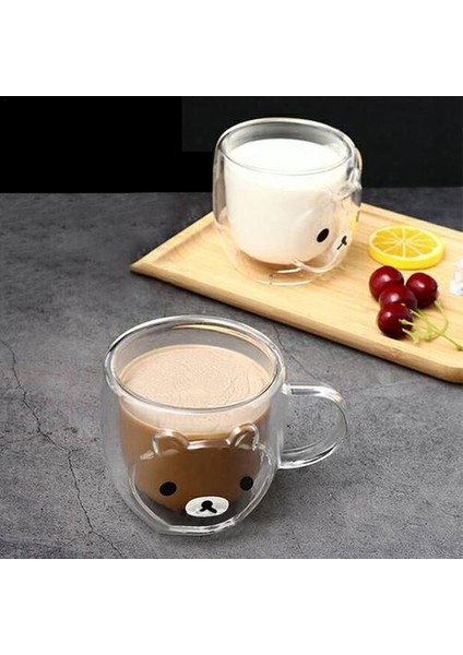 Şeffaf Çift Katmanlı Isıya Dayanıklı Cam Kahve Fincanı Yenilikçi Ayı Desen Kokteyl Votka Şarap Kupa Drinkware Tumbler Bardak | Şeffaf (Yurt Dışından)