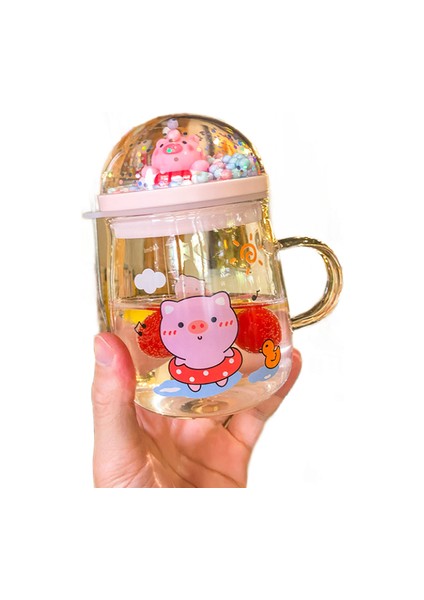 Çizgi Film Cam Kupa Yaratıcı Domuz Tavşan Ayı Kahvaltı 450 ml Süt Kahve Fincanı Ev Çift Su Kupa Teacup Isı Direnci | Highball Cam (Pembe) (Yurt Dışından)