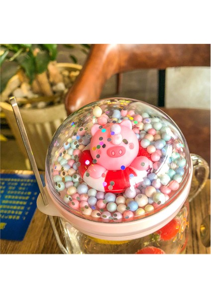 Çizgi Film Cam Kupa Yaratıcı Domuz Tavşan Ayı Kahvaltı 450 ml Süt Kahve Fincanı Ev Çift Su Kupa Teacup Isı Direnci | Highball Cam (Pembe) (Yurt Dışından)