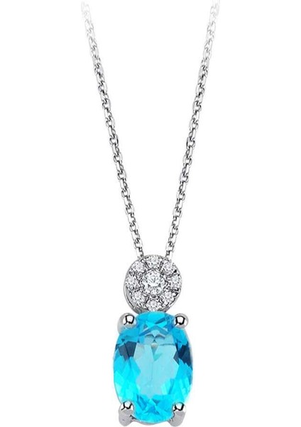 Pırlanta ve Oval Mavi Topaz Taşlı Kolye 0404P0127