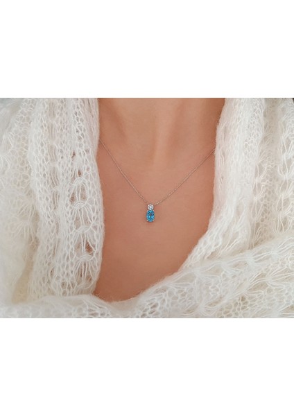 Pırlanta ve Oval Mavi Topaz Taşlı Kolye 0404P0127 fiyatları