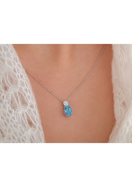 Pırlanta ve Oval Mavi Topaz Taşlı Kolye 0404P0127 modelleri