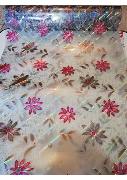 ŞEFFAF MASA ÖRTÜSÜ 1,4 mm 80 cm x 200 Kalın DESENLİ Pvc Kaymaz Masa Örtüsü Koruyucu PEMBE ÇİÇEK İKİYÜZ