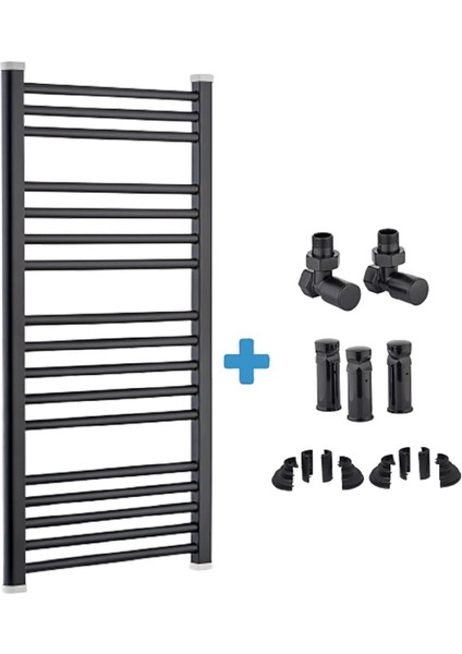40 / 100 Cm 14 Borulu Siyah Havlupan + 2 Adet Vana + 2 Boru Gizleme Aparatı + Montaj Seti