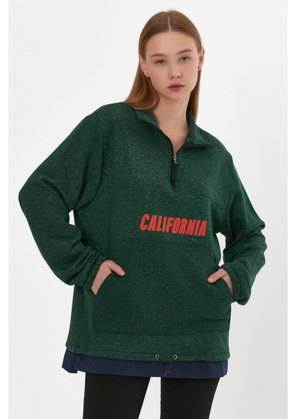 Garnili Baskılı Oversize Sweatshirt (E23-61903)