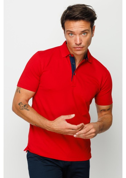 Erkek Polo Yaka Düğmeli Cepli T-Shirt Kırmızı fiyatları