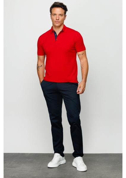 Erkek Polo Yaka Düğmeli Cepli T-Shirt Kırmızı indirimleri