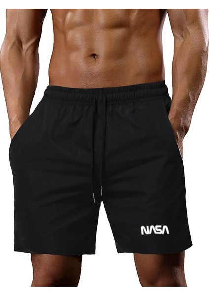 Nasa Baskılı Erkek Siyah Şort-Daxis Sportwear Company