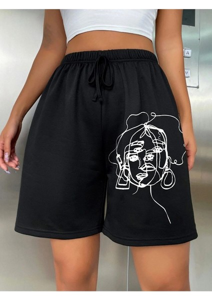 Baskılı Kısa Kadın Şort Daxis Sportwear Company Siyah Şort Baskılı modelleri