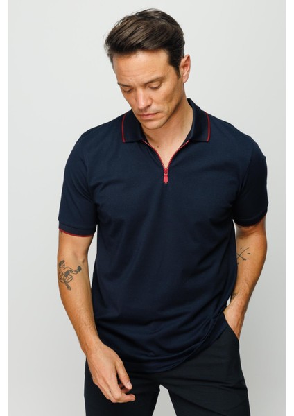 Erkek Fermuarlı Polo Yaka T-Shirt Lacivert fiyatları