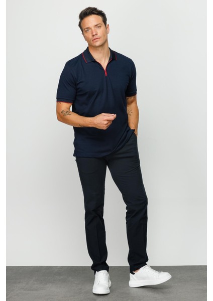 Erkek Fermuarlı Polo Yaka T-Shirt Lacivert modelleri