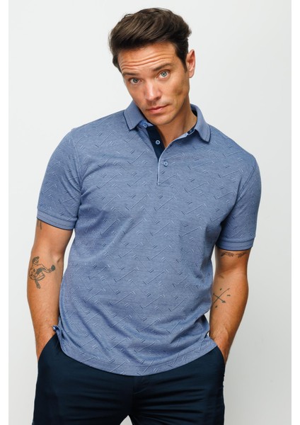 Erkek Polo Yaka Jakarlı Düğmeli Cepli T-Shirt Lacivert modelleri