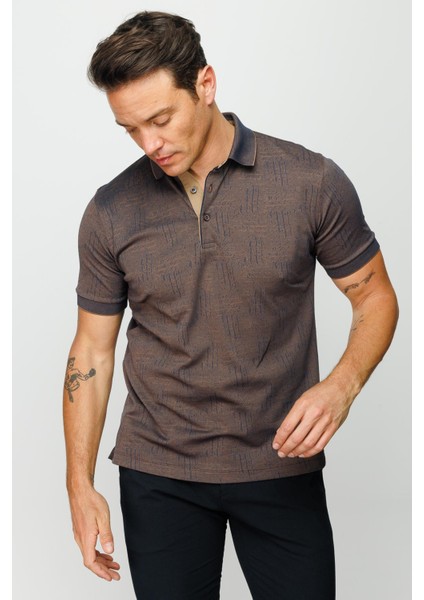 Erkek Polo Yaka Jakarlı Kısa Kollu T-Shirt Kahve fiyatları