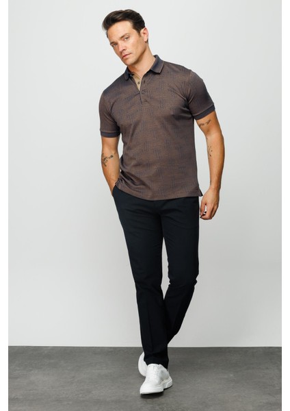 Erkek Polo Yaka Jakarlı Kısa Kollu T-Shirt Kahve modelleri