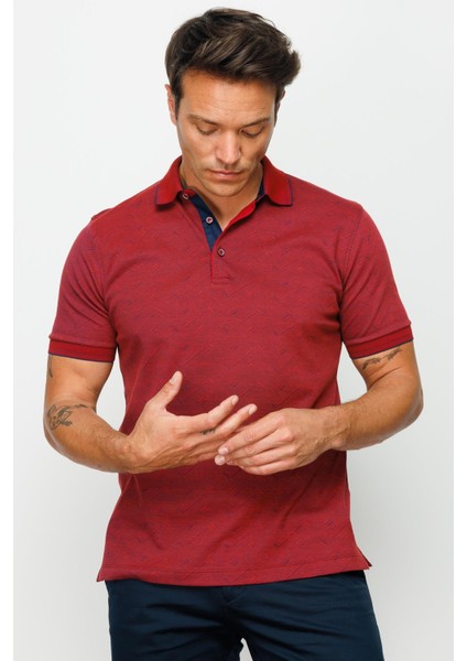 Erkek Polo Yaka Jakarlı Düğmeli Cepli T-Shirt Bordo fiyatları