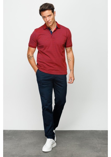Erkek Polo Yaka Jakarlı Düğmeli Cepli T-Shirt Bordo fırsatları