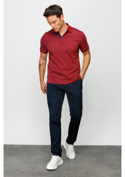 Erkek Polo Yaka Jakarlı Düğmeli Cepli T-Shirt Bordo indirimleri