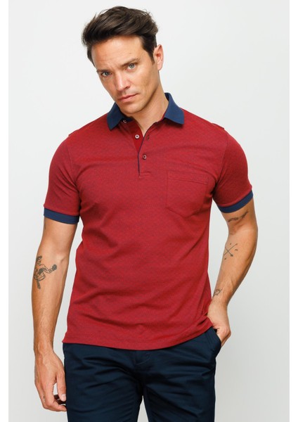 Erkek Polo Yaka Cepli Jakarlı Tshirt Bordo