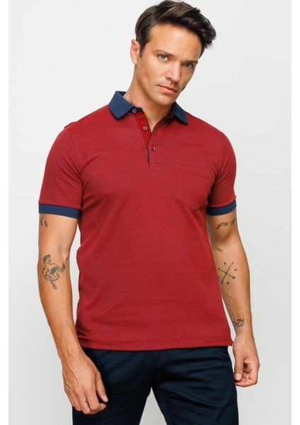 Erkek Polo Yaka Cepli Jakarlı Tshirt Bordo
