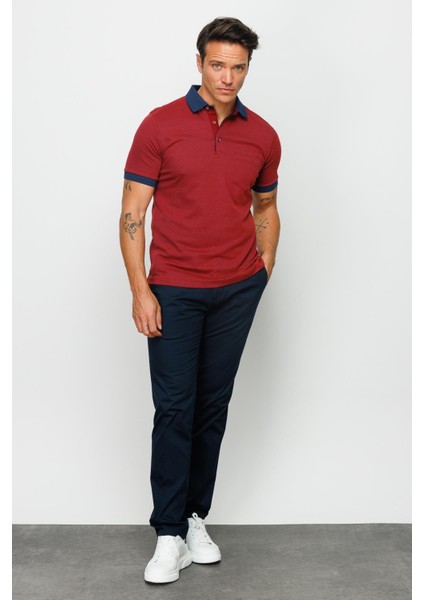 Erkek Polo Yaka Cepli Jakarlı Tshirt Bordo
