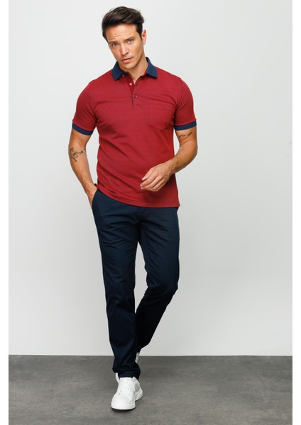 Erkek Polo Yaka Cepli Jakarlı Tshirt Bordo