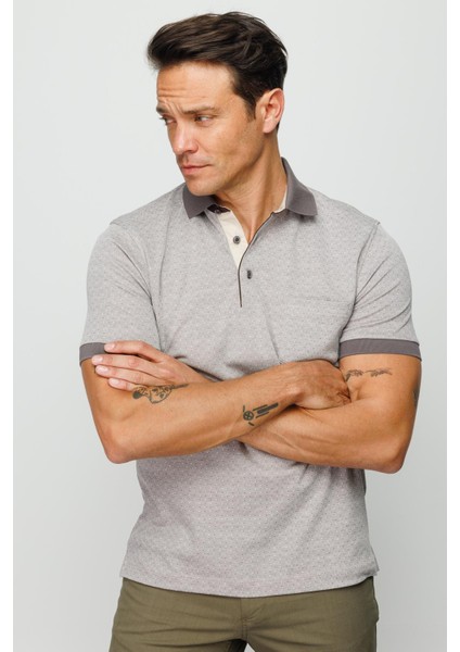 Erkek Polo Yaka Cepli Jakarlı Tshirt Bej