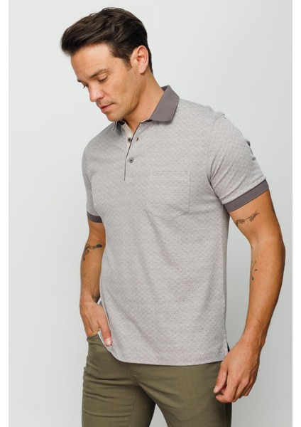 Erkek Polo Yaka Cepli Jakarlı Tshirt Bej