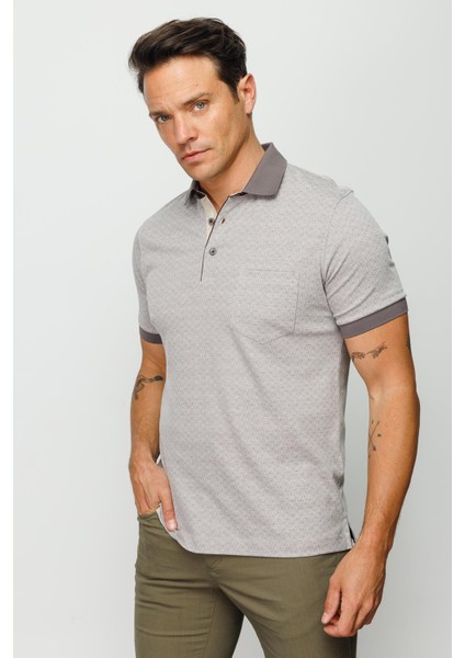 Erkek Polo Yaka Cepli Jakarlı Tshirt Bej