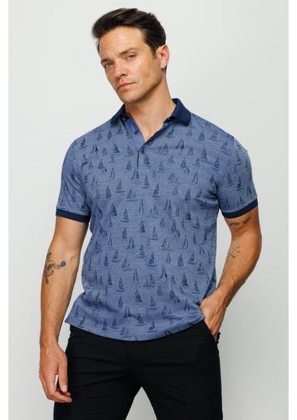 Erkek Polo Yaka Yelken Desenli T-Shirt Lacivert fiyatları