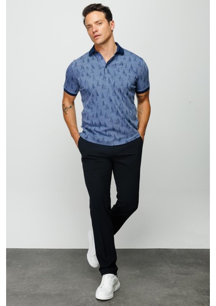 Erkek Polo Yaka Yelken Desenli T-Shirt Lacivert fırsatları