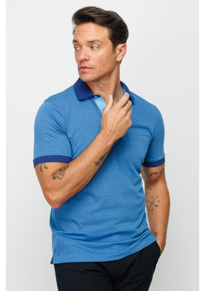 Erkek Polo Yaka Cepli Jakarlı Tshirt Saks