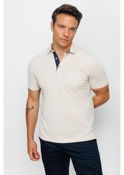 Erkek Polo Yaka Düğmeli Cepli T-Shirt Taş