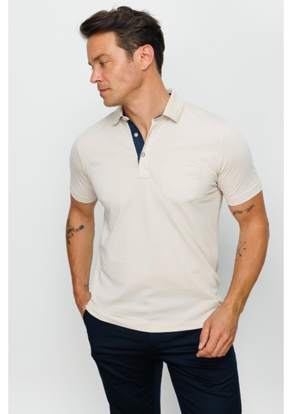 Erkek Polo Yaka Düğmeli Cepli T-Shirt Taş modelleri