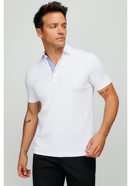 Erkek Polo Yaka Düğmeli Cepli T-Shirt Beyaz fırsatları