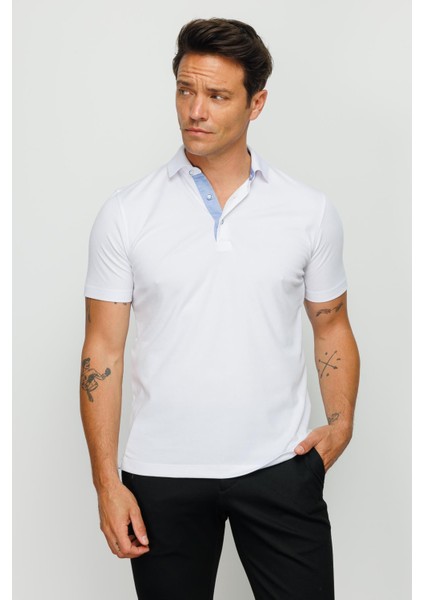 Erkek Polo Yaka Düğmeli Cepli T-Shirt Beyaz indirimleri
