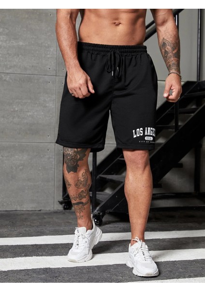 Erkek Siyah Penye Los Angeles Baskılı Şort-Daxis Sportwear Company fiyatları