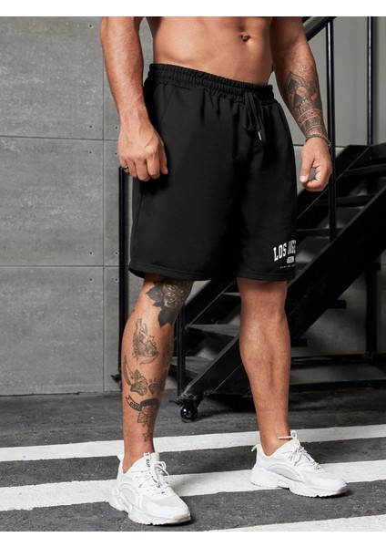 Erkek Siyah Penye Los Angeles Baskılı Şort-Daxis Sportwear Company modelleri