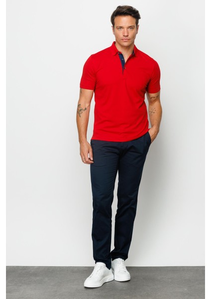 Erkek Polo Yaka Düğmeli Cepli T-Shirt Kırmızı modelleri