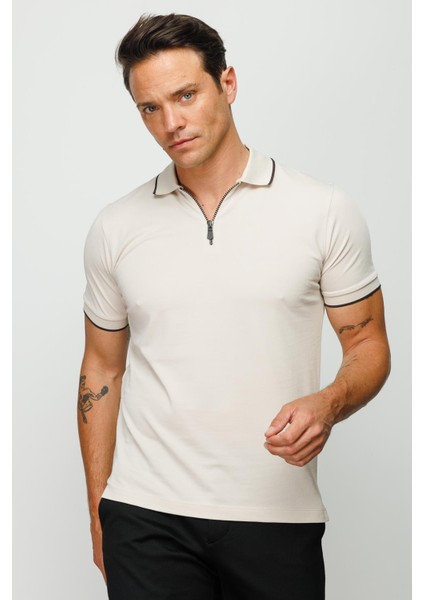 Erkek Fermuarlı Polo Yaka T-Shirt Taş fiyatları
