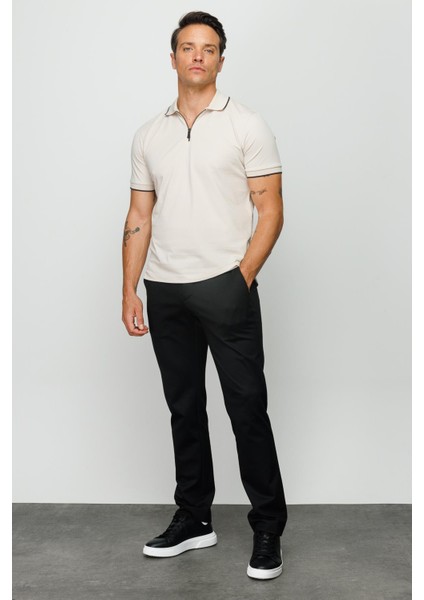 Erkek Fermuarlı Polo Yaka T-Shirt Taş modelleri