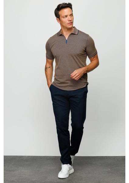 Erkek Fermuarlı Polo Yaka T-Shirt S.kahve